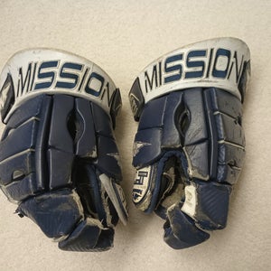 Used Mission Seven 1 Four Ice Hockey Gloves 15" Blue and White