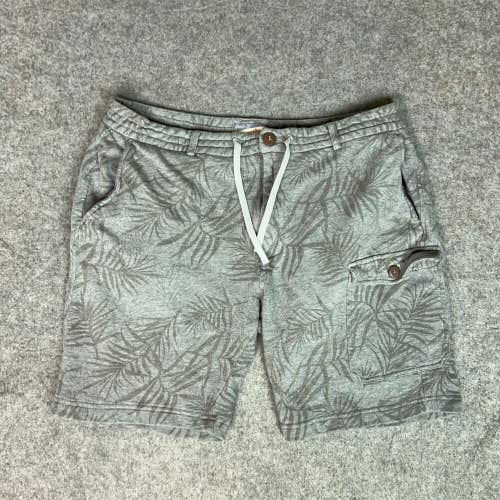 Johnnie O Mens Shorts Large Gray Sweat Hangin Out Logo Pockets Hawaiian Print