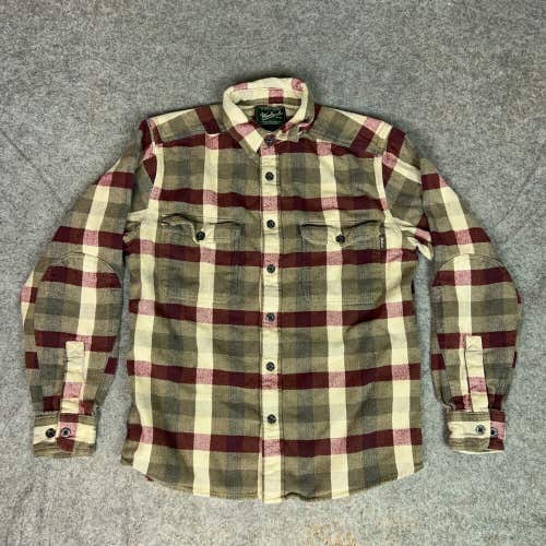 Woolrich Mens Shirt Medium Flannel Gray Red Check Outdoor Button Cabin Camp