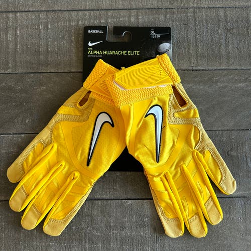 Nike Alpha Huarache Elite Baseball Batting Gloves Yellow Sz XL