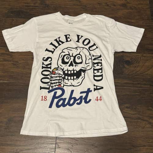 Pabst Blue Ribbon Skull You look like you need a Pabst Beer Party Shirt Sz Small