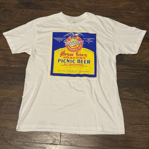 Miller High Life Draught Picnic Beer Graphic Adult Party Drink Tee Shirt Sz M