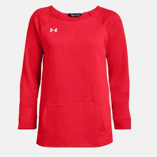 Women's Under Armour Red Hustle Fleece Cut-Off Crewneck Sweatshirt