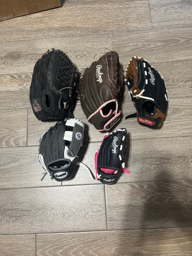 5 youth baseball glove lot