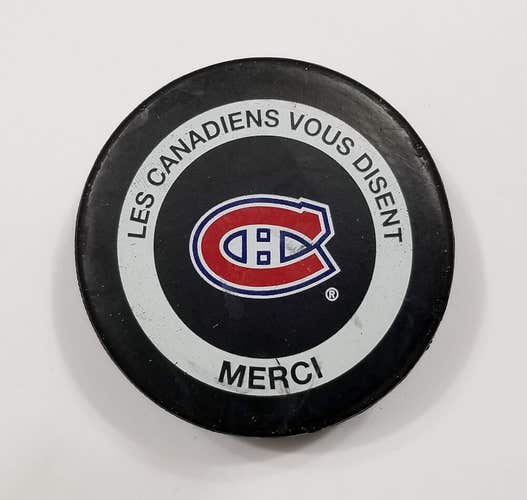 Montreal Canadiens Practice Used Official NHL Practice Hockey Puck Inglasco