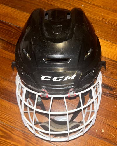 Used Senior Medium Black CCM Resistance 110 Helmet With White Cage
