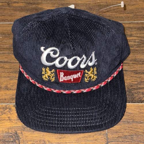 Coors Banquet Beer Corduroy Snapback Adjustable Hat Retro90s Style Blue Red Rope
