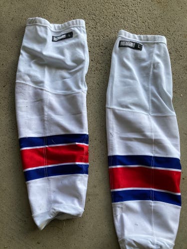 Pro Stock Used CCM Large Away Rochester Americans White Hockey Socks