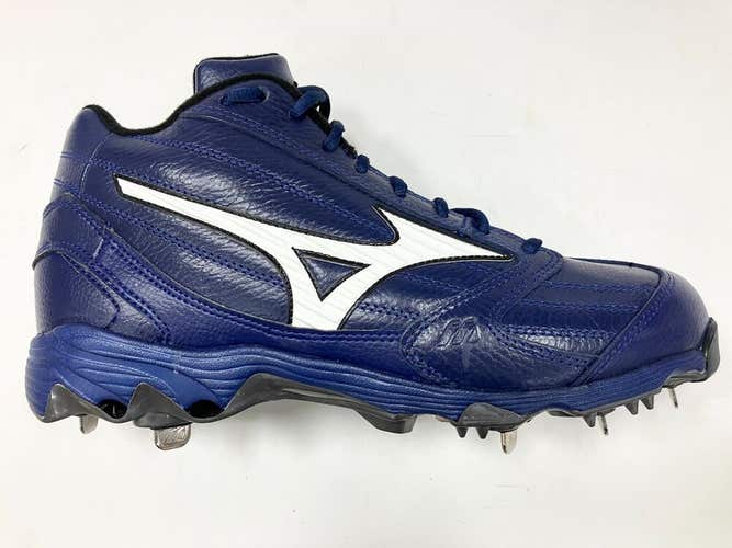 Mizuno 9 Spike Classic G4 Mid Cleats mens baseball sz 10 blue metal steel shoes