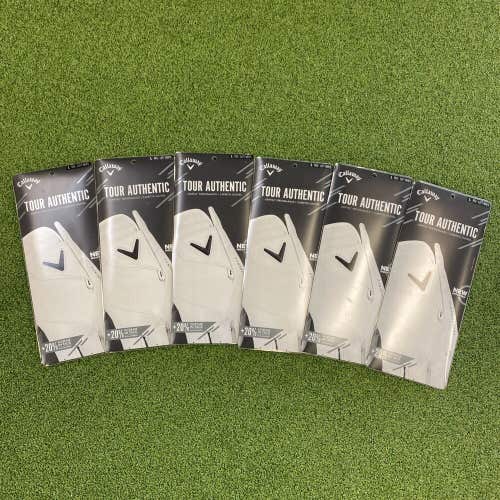 New Callaway Tour Authentic Men’s Left Handed Larg Leather Golf Gloves 6 Pack