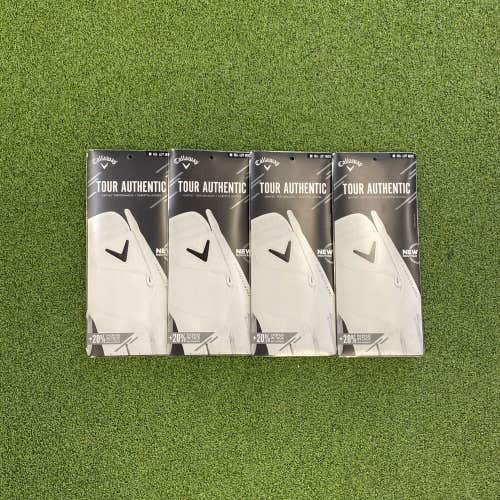 New Callaway Tour Authentic Men’s Left Handed Medium Leather Golf Gloves 4 Pack