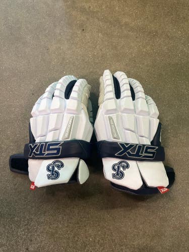 White Used STX Surgeon RZR Lacrosse Gloves Large