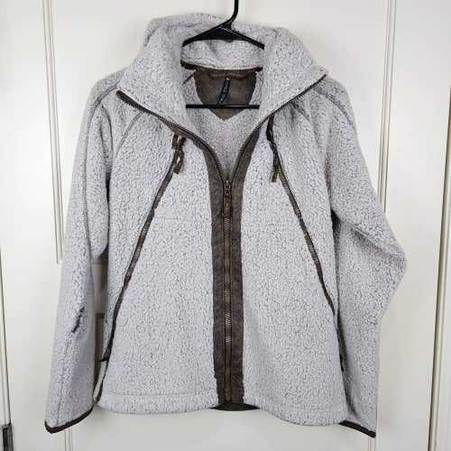Kuhl Flight Jacket Italian Fleece Women's Size S Stowaway Hood Full Zip Beige