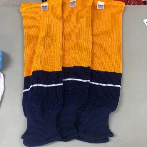 Gold w/blue adult large hockey socks
