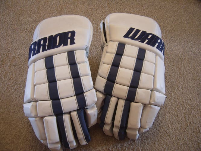 Hockey Gloves-Great Condition Warrior Pro Series II Hockey Gloves 15" White/Blue w/Leather Palms