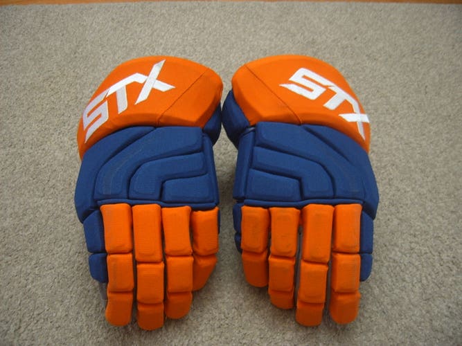 Hockey Gloves-Great Condition Pro Stock STX Surgeon 500 Hockey Gloves 14" Oilers/Islanders