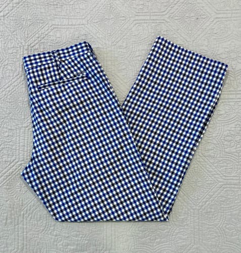 IZOD Men’s Golf Pants 33 x 32 Checkered Black/Blue Non-Slip Waist Flat Front