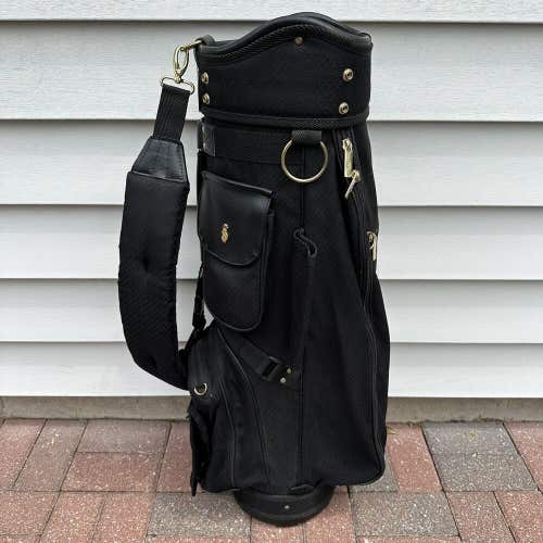 Vintage Bennington Golf Cart Bag Black Gold Accents 4 Way Dividers Raincover