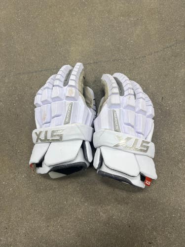 White Used STX Surgeon RZR Lacrosse Gloves Medium