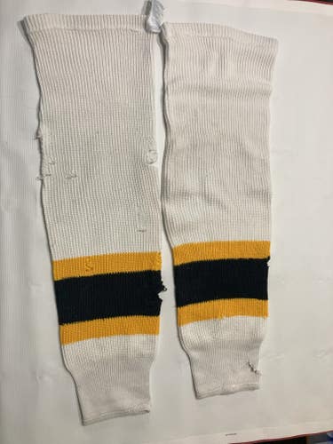 White Used Junior Large Bauer Socks Boston Bruins