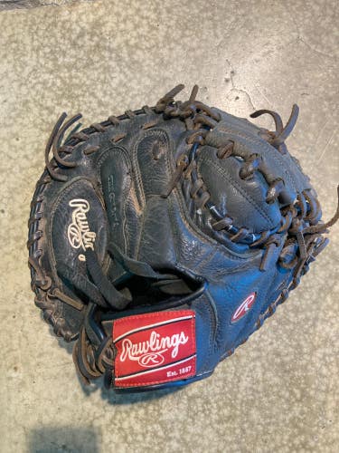 Brown Used Rawlings Premium Series Right Hand Throw Catcher's Baseball Glove 32.5"