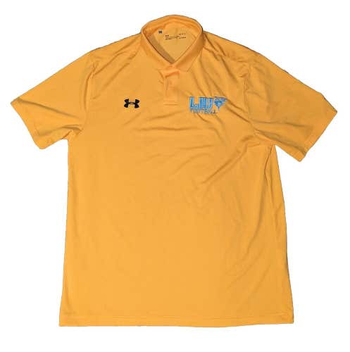 LIU Long Island Sharks Football Under Armour Polo Shirt Large L Yellow NCAA UA