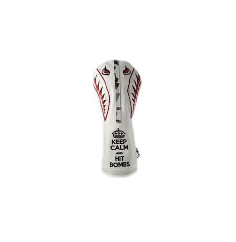 NEW Dormie "Keep Calm & Hit Bombs" White Luxury Premium Leather Driver Headcover
