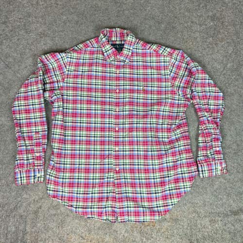 Ralph Lauren Men Shirt Extra Large Pink Navy Colored Pony Button Casual Everyday