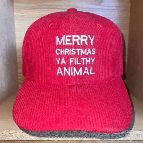 NWT MERRY CHRISTMAS YA FILTHY ANIMAL Trucker  Hat Strap Corduroy Home Alone