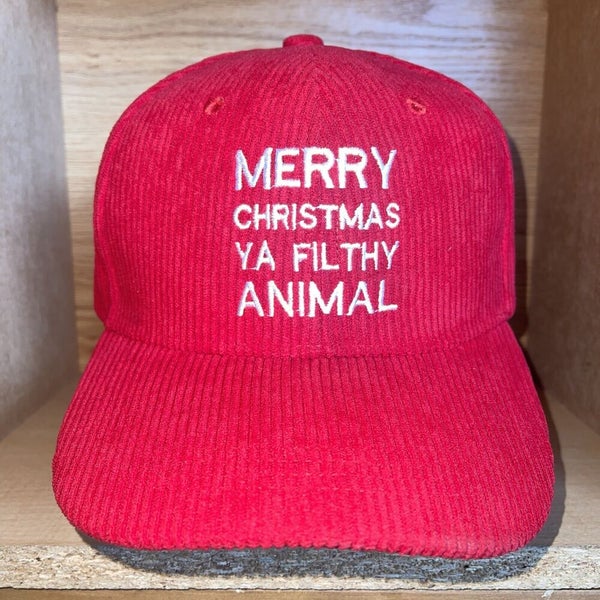 NWT MERRY CHRISTMAS YA FILTHY ANIMAL Trucker  Hat Strap Corduroy Home Alone