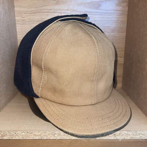 Vintage Ear Flap Hat Cap Mens Size M/L Tan Canvas Insulated Chore Workwear