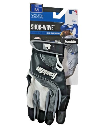NEW Franklin Shok-Wave Youth Baseball Batting Gloves Black/Gray ~Size Medium NWT