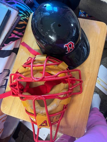 used (NOT by varitek) All-Star FM25slx and rawlings catchers helmet with Red Sox sticker!