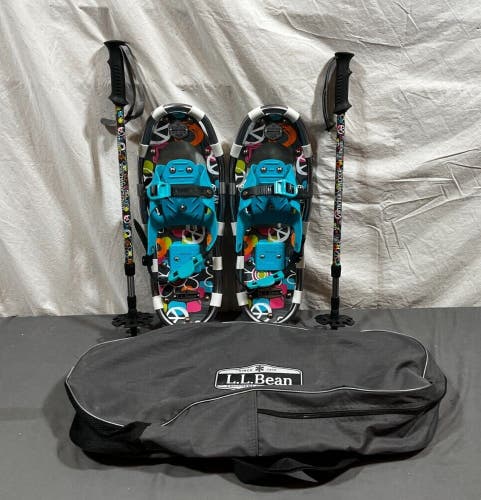 L.L. Bean Winter Walker 19 Youth Snowshoes Matched Telescoping Poles & Bag GREAT
