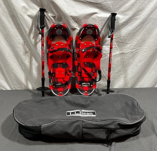 L.L. Bean Winter Walker 19 Red Youth Snowshoes Matched Telescoping Poles & Bag