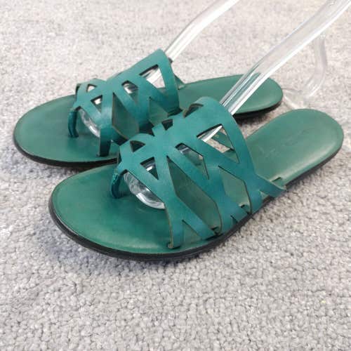 Via Spiga Sandals Womens 5.5 Slip On Flats Green Leather Shoes