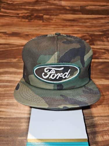 Vintage Rare Ford K Products Camouflage Mesh Trucker Patch Hat Cap Vtg Snapback