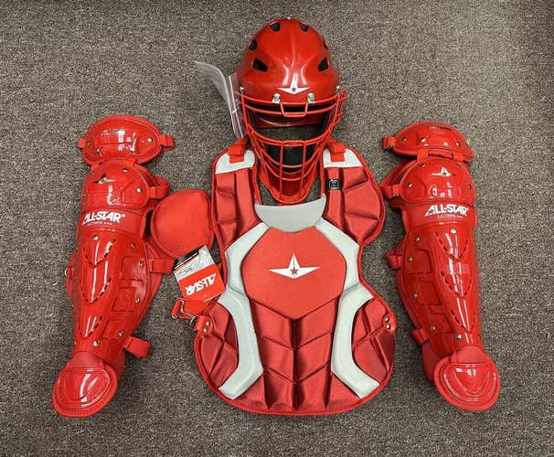 All Star Players Series Youth 7-9 Catchers Gear Set - Red Grey