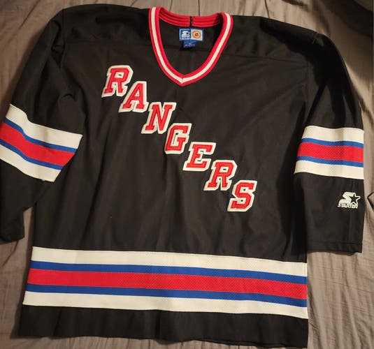 Black Used XL Adult NY Rangers Starter Jersey