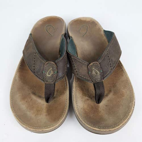 Olukai NUI Men's Size: 11 Brown Leather Thong Sandals Flip Flops Slip Ons