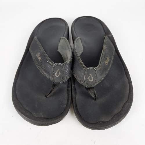 OluKai 'Ohana Flip Flop Sandals Men's US Size 11 Black Leather