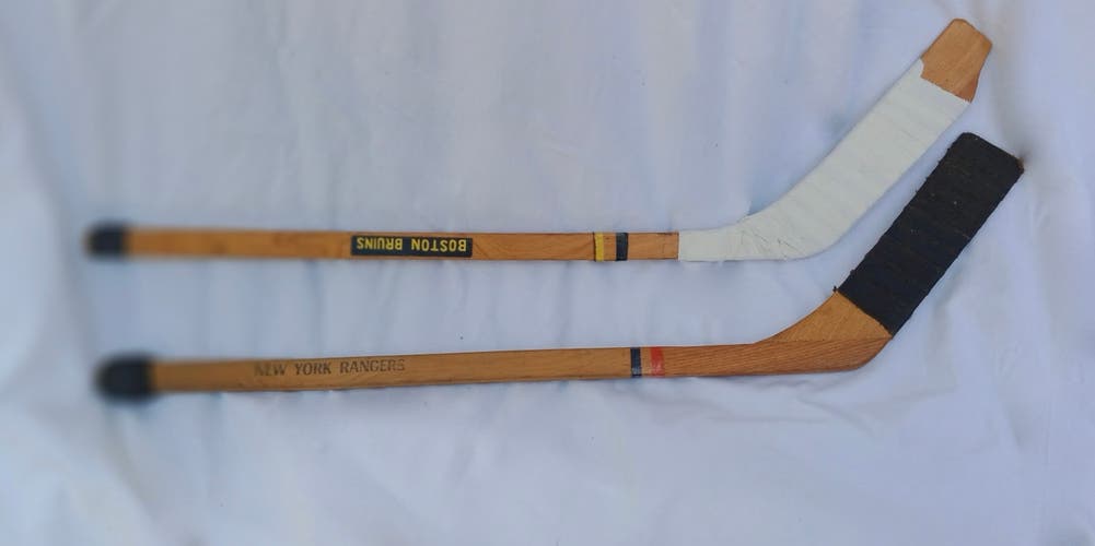 Vintage Souvenir 22" 1970’s NY Rangers and Boston Bruins NHL Wooden Mini Sticks Hockey