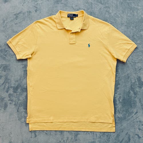Vintage POLO Ralph Lauren Polo Shirt Men Large Yellow Short Sleeve Pony Logo
