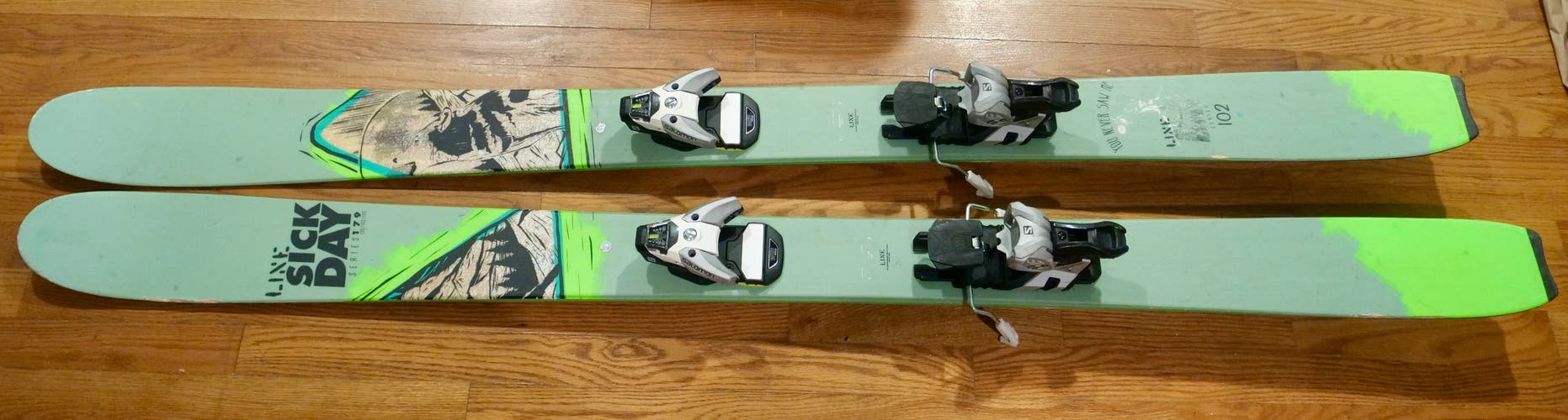 Used 2016 Men's Line 179 cm  Sick Day Skis 102 Waist, With Salomon STH Bindings Max Din 12