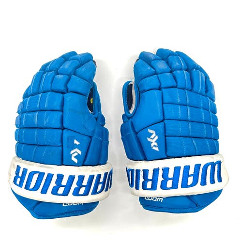 Warrior Dynasty AX1 - Used NHL Pro Stock Hockey Gloves - Miles Wood (Blue/White)