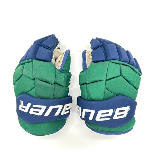 Bauer Supreme Mach - Used NCAA Pro Stock Hockey Gloves (Green/Blue)