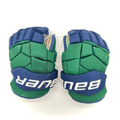 Bauer Supreme Mach - Used NCAA Pro Stock Hockey Gloves (Green/Blue)
