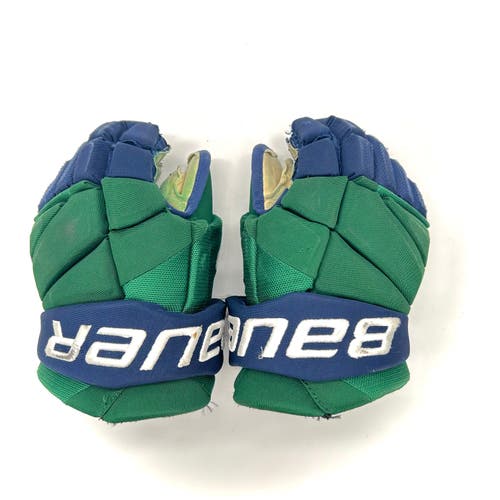 Bauer Vapor Hyperlite - Used NCAA Pro Stock Hockey Gloves (Green/Blue)