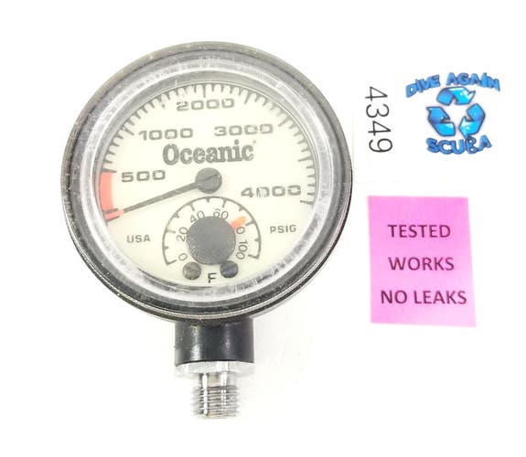 Oceanic 4000 PSI SPG Submersible Pressure Gauge + Thermometer 4,000 Scuba  #4349