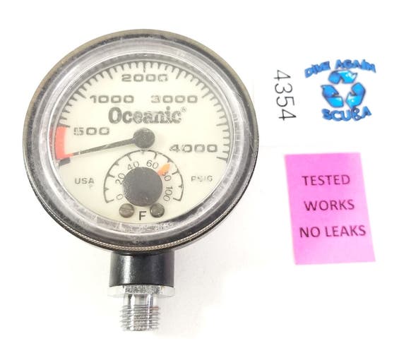 Oceanic 4000 PSI SPG Submersible Pressure Gauge + Thermometer 4,000 Scuba  #4354